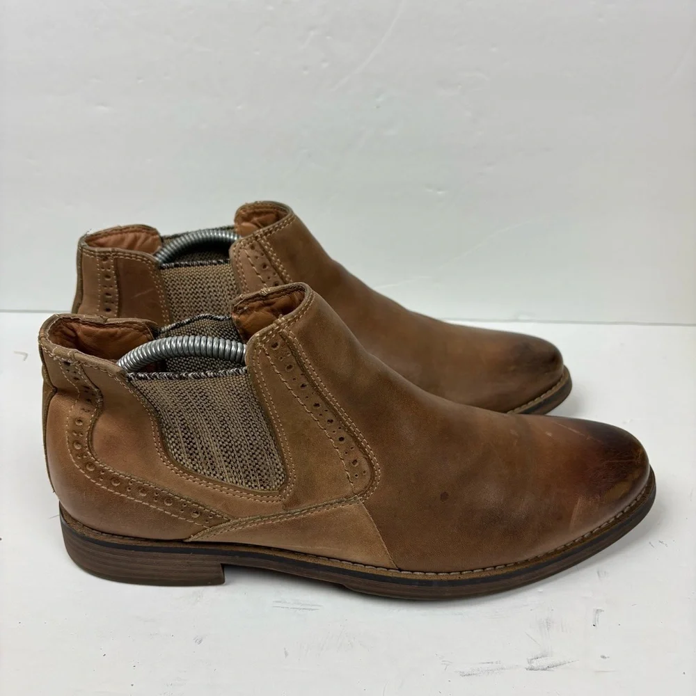 Steve Madden Paxton Men's Brown Leather Chelsea Boots Size 8 Burnished Toe